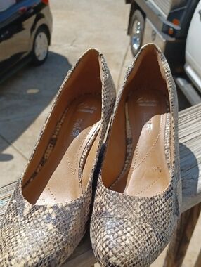 Clarks Collection Women's Snakeskin Print Wedge Pumps, Soft Cushion